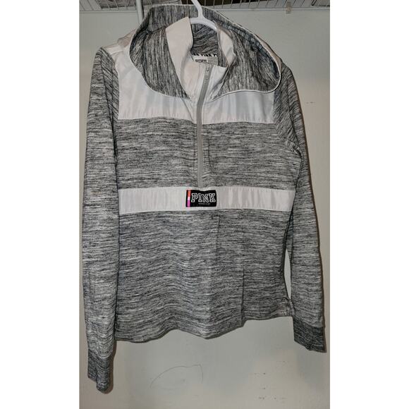 Women's Victoria Secret Pullover Zip Hoodie White/Gray Size Small Petite - Picture 1 of 5
